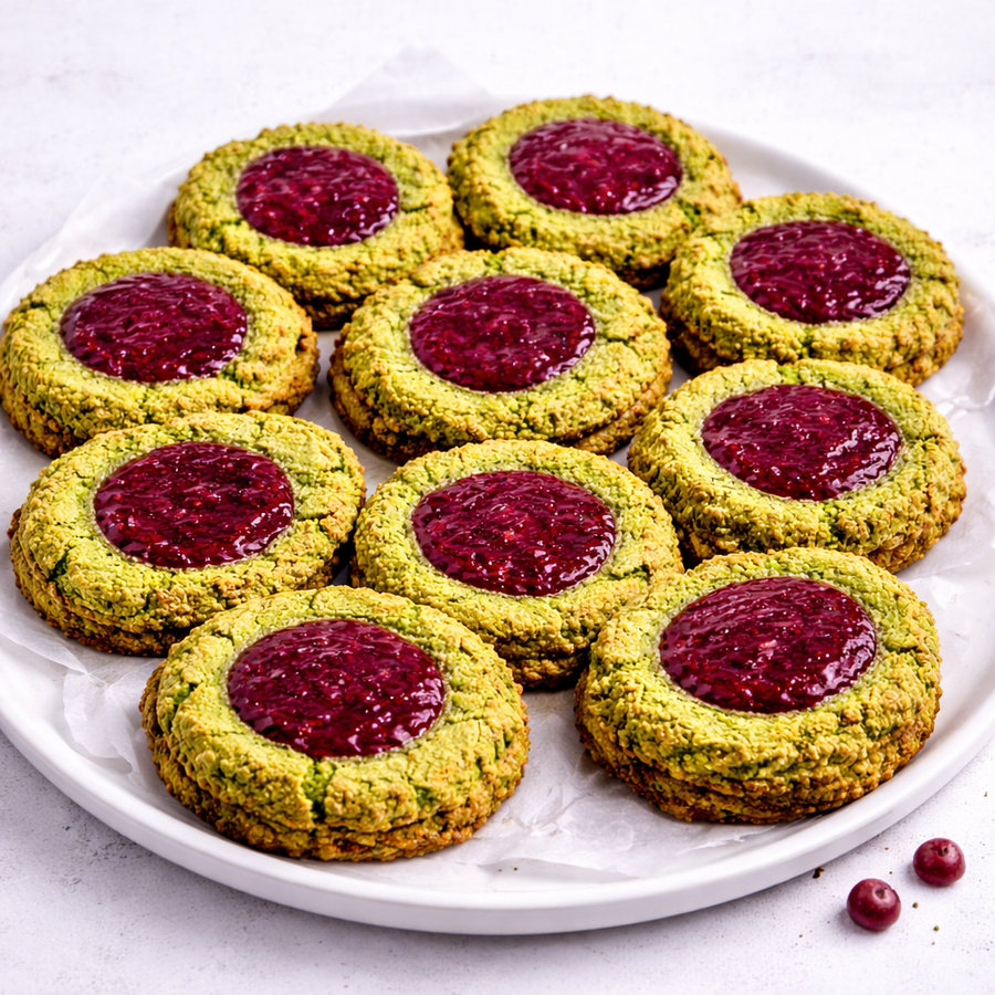 Gluten Free Matcha & Raspberry Cookies